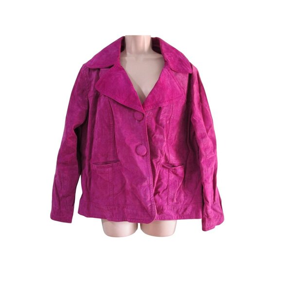 Magenta Suede Leather Jacket Button Closure  Chicos Size 3 Ladies XL - Picture 7 of 16